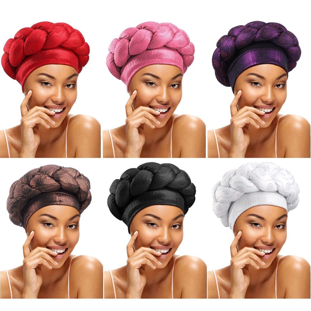 1479 6 Pcs African Turban Head Wrap for Black Braid Beanie Cap Lovely